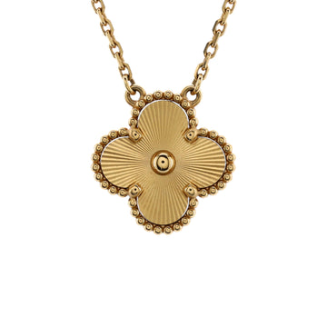 Van Cleef & Arpels Vintage Alhambra Pendant Necklace Guilloche 18K Yellow Gold