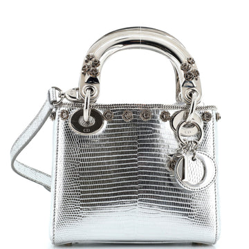 Christian Dior Lady Dior Bag Lizard with Metal Applique Mini
