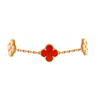 Van Cleef & Arpels Vintage Alhambra 5 Motifs Bracelet Guilloche 18K Rose Gold and Carnelian