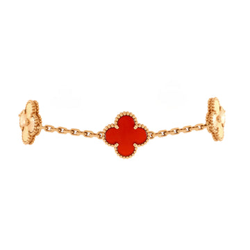 Van Cleef & Arpels Vintage Alhambra 5 Motifs Bracelet Guilloche 18K Rose Gold and Carnelian
