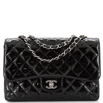 Chanel Vintage Classic Single Flap Bag Quilted Patent Jumbo
