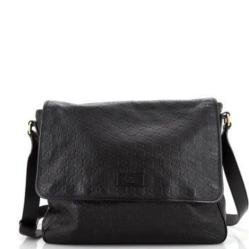 Gucci Flap Messenger Bag Guccissima Leather Large