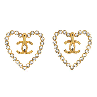 Chanel CC Heart Cut Out Stud Earrings Metal with Crystals Large