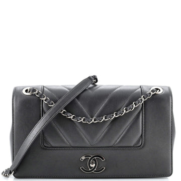 Chanel Mademoiselle Vintage Flap Bag Chevron Sheepskin Large