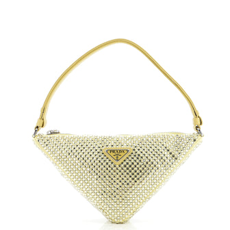 Prada Triangle Top Handle Pouch Bag Crystal Embellished Satin Mini