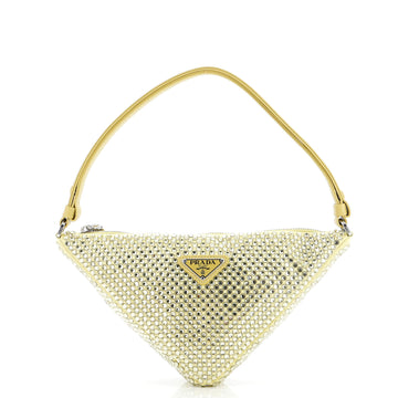Prada Triangle Top Handle Pouch Bag Crystal Embellished Satin Mini