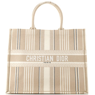 Christian Dior Book Tote Bayadere Stripe Embroidered Canvas Large