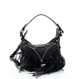 Versace Repeat Hobo Fringed Leather Mini
