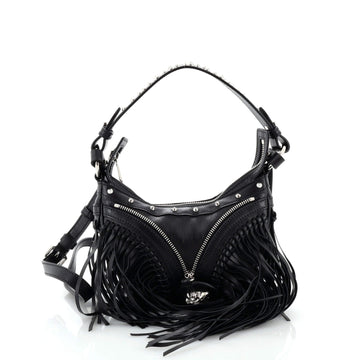 Versace Repeat Hobo Fringed Leather Mini