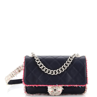 Chanel Elegant Trim Single Flap Bag Quilted Lambskin with Tweed