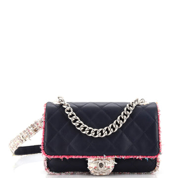 Chanel Elegant Trim Single Flap Bag Quilted Lambskin with Tweed