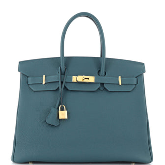 Hermes Birkin Handbag Blue Togo with Gold Hardware 35