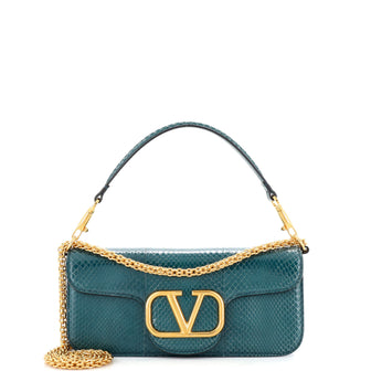 Valentino Garavani VLogo Loco Flap Shoulder Bag Snakeskin Medium
