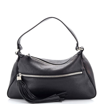 Chanel Lax Front Zip Bag Pebbled Leather Large