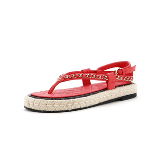 Chanel Women's CC Chain Thong Espadrille Sandals Leather