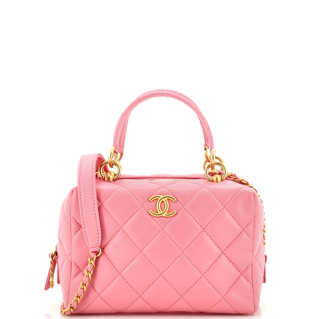 Chanel CC Chain Zip Bowling Bag Quilted Lambskin Mini 278669
