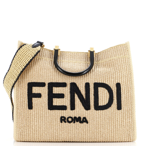 Fendi Sunshine Shopper Tote Woven Raffia Medium 278669