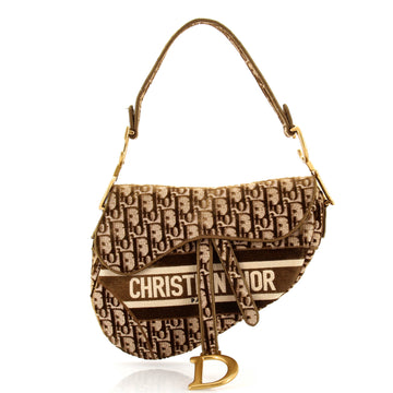 Christian Dior Saddle Handbag Logo Embroidered Oblique Velvet Medium