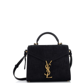 Saint Laurent Cassandra Top Handle Bag Crocodile Embossed Suede Mini