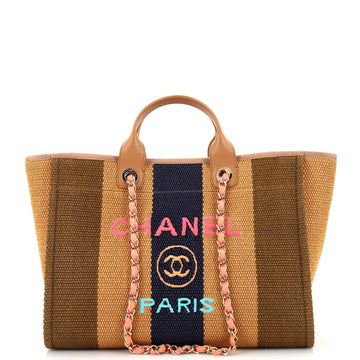Chanel Deauville Tote Striped Viscose Canvas Medium