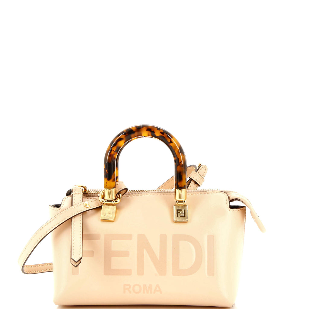 Fendi Logo By The Way Top Handle Bag Embossed Leather Mini Pink