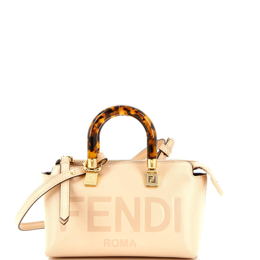 Fendi Logo By The Way Top Handle Bag Embossed Leather Mini Pink
