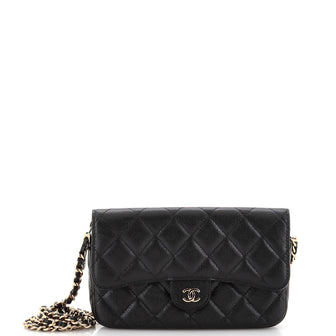 Chanel Classic Flap Phone Holder with Chain Quilted Caviar