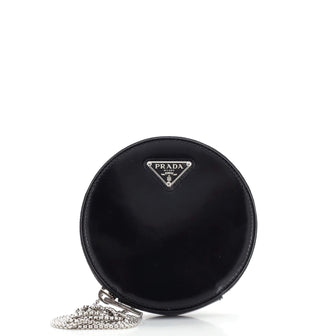 Prada Round Pouch Bag with Chain Brushed Leather Mini
