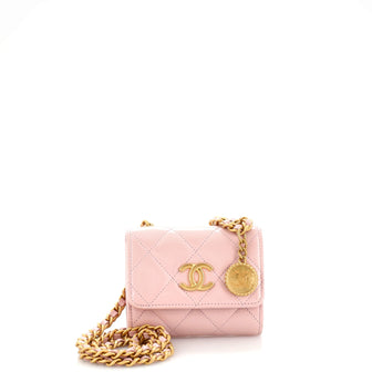 Chanel CC Medallion Card Holder on Chain Quilted Lambskin