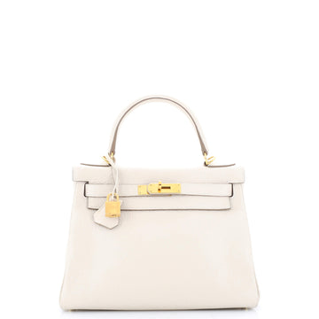 Hermes Kelly Handbag Light Clemence with Gold Hardware 28