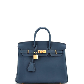 Hermes Birkin Handbag Blue Togo with Gold Hardware 25