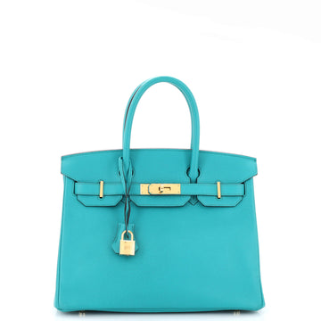 Hermes Birkin Handbag Blue Epsom with Gold Hardware 30