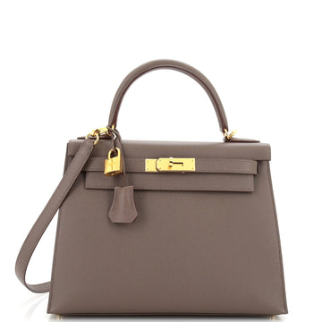 Hermes Kelly Handbag Grey Epsom with Gold Hardware 28