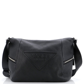 Prada Triangle Logo Zip Shoulder Bag Vitello Daino