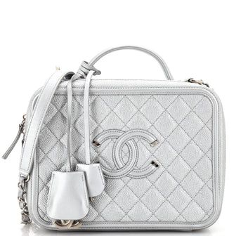Chanel Filigree Vanity Case Quilted Caviar Large