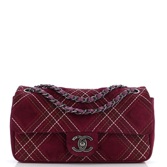 Chanel Saltire Flap Bag Stitched Suede Medium
