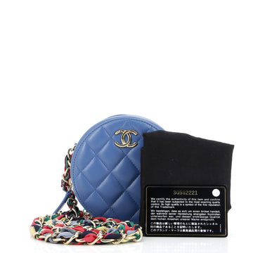 Chanel Ribbon Round Clutch With Chain Quilted Lambskin