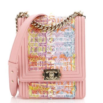Chanel North South Boy Flap Bag Quilted Tweed Small