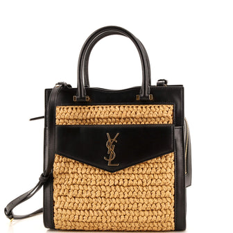 Saint Laurent Uptown Tote Raffia with Leather Small