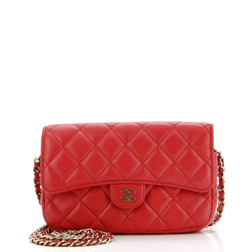 Chanel Phone Holder Zip Around Wallet on Chain Quilted Lambskin