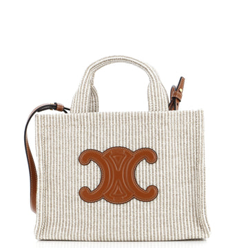 Celine Cabas Thais Tote Triomphe Striped Textile Small