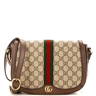 Gucci Ophidia Saddle Flap Shoulder Bag GG Coated Canvas Small