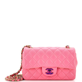 Chanel Classic Single Flap Bag Quilted Lambskin with Rainbow Hardware Mini