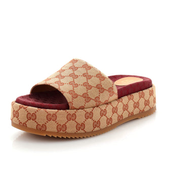 Gucci Women's Angelina Platform Slide Sandals GG Canvas