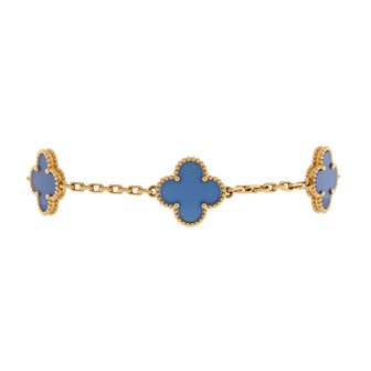 Van Cleef & Arpels Vintage Alhambra 5 Motifs Bracelet 18K Yellow Gold and Agate