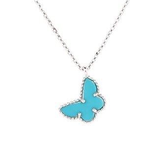 Van Cleef & Arpels Sweet Alhambra Butterfly Pendant Necklace 18K White Gold with Turquoise