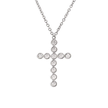 Tiffany & Co. Jazz Bezel Set Cross Pendant Necklace Platinum with Diamonds Small