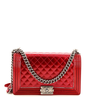 Chanel Boy Flap Bag Quilted Patent New Medium