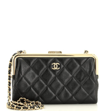 Chanel Logo Clasp Frame Clutch with Chain Quilted Lambskin Small