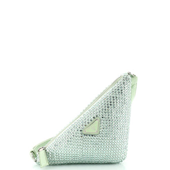 Prada Triangle Top Handle Pouch Bag Crystal Embellished Satin Mini